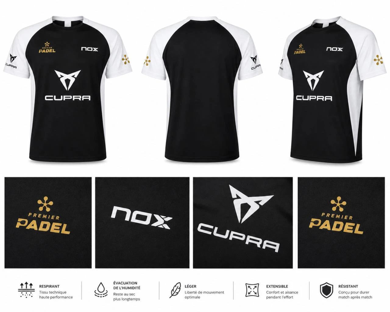 Technical padel t-shirt, Premier Padel, NOX, Black and White, Size M – photo 4